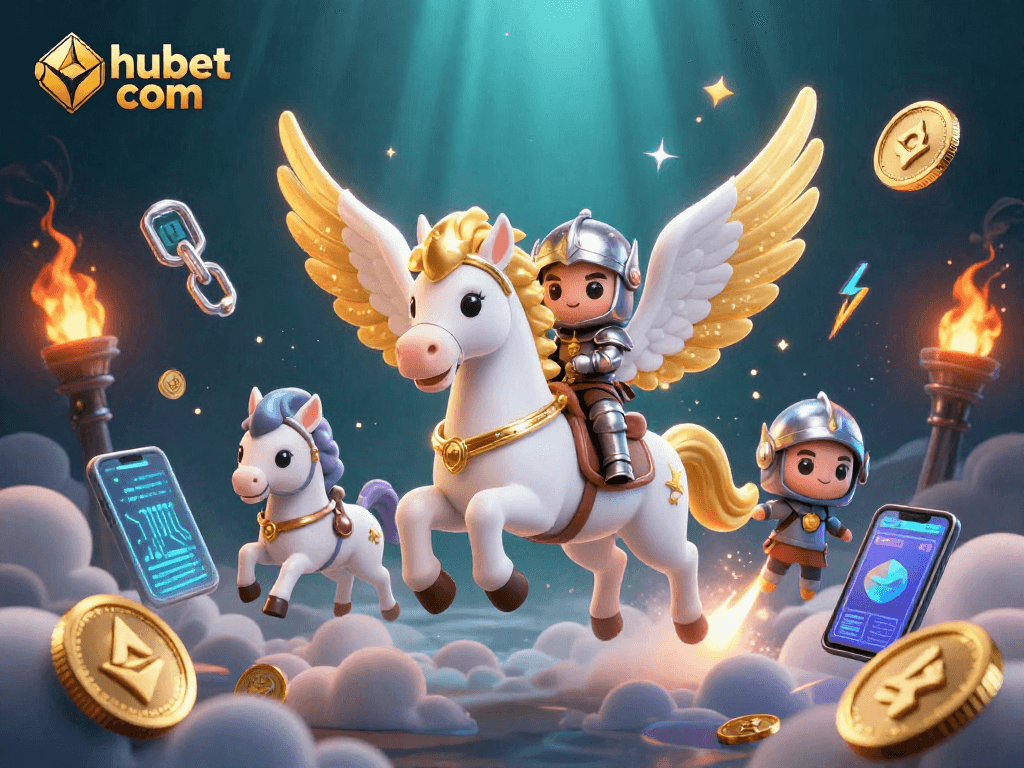 Engage in thrilling games at hubet com, showcasing a mystical scene with character and crypto elements.