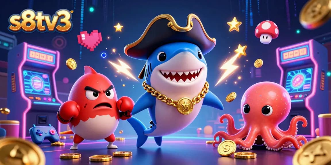 S8tv3 showcases a lively online gaming experience with vibrant characters, arcade machines, and colorful game elements.