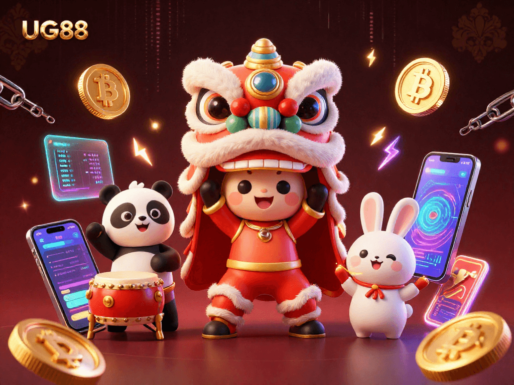 Experience the thrilling world of UG88 with dynamic characters, crypto elements, and vibrant casino atmosphere.