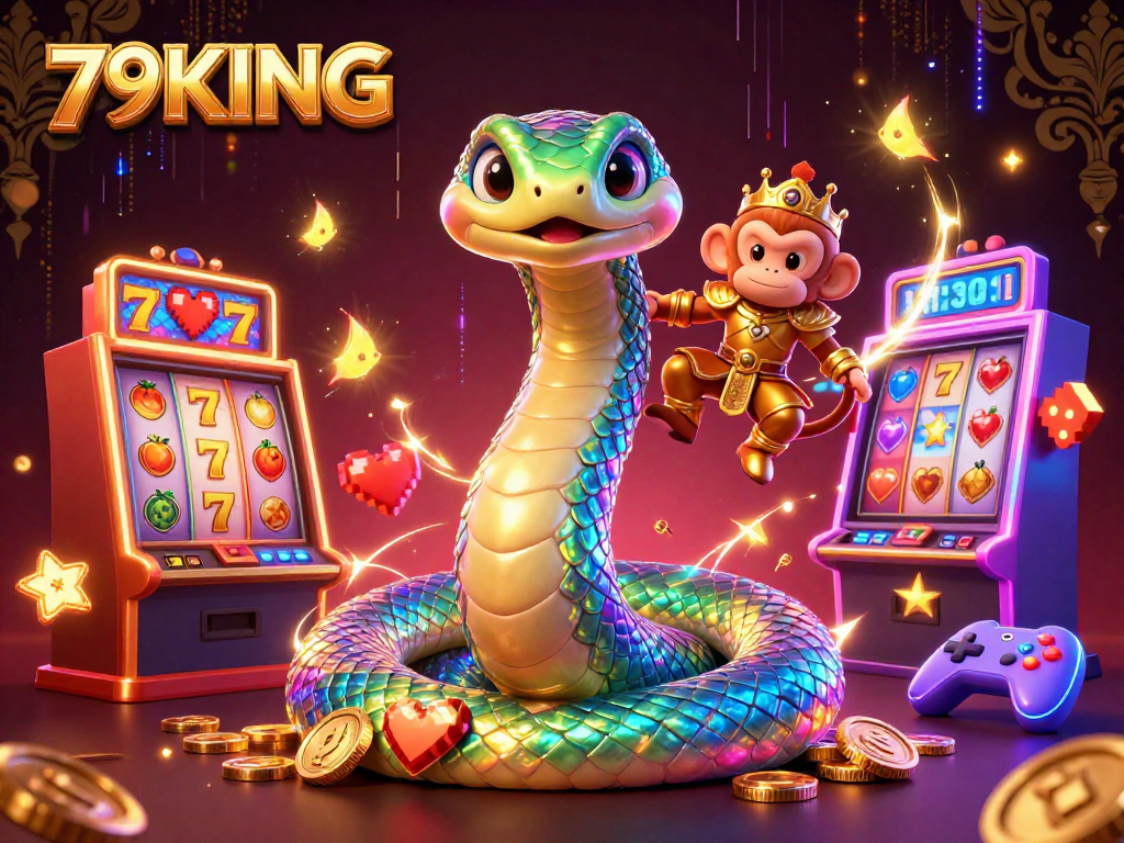 Spin winning reels at 79KING with vibrant characters and magical elements in a colorful casino scene.