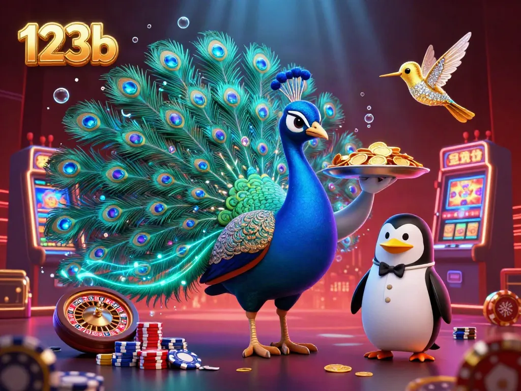 Experience thrilling bets with 123b at a vibrant casino featuring lively characters and glowing games.