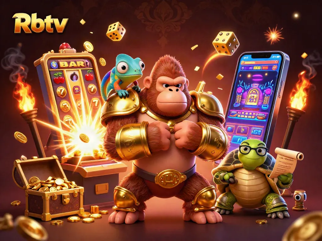 Menghadirkan Rbtv, simbol keberuntungan pada mesin slot dalam ilustrasi 3D yang menakjubkan.