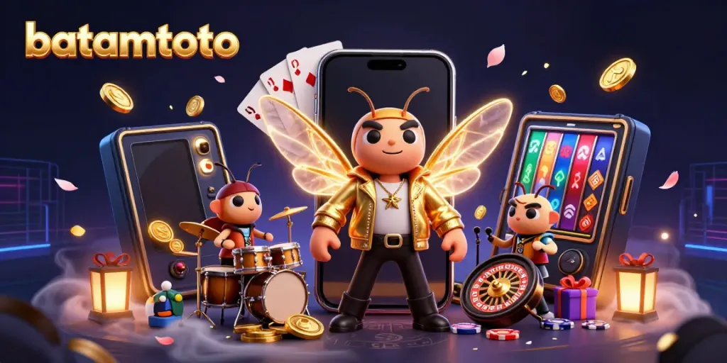 Experience the excitement of batamtoto with a vibrant casino rock star scene full of gaming elements.