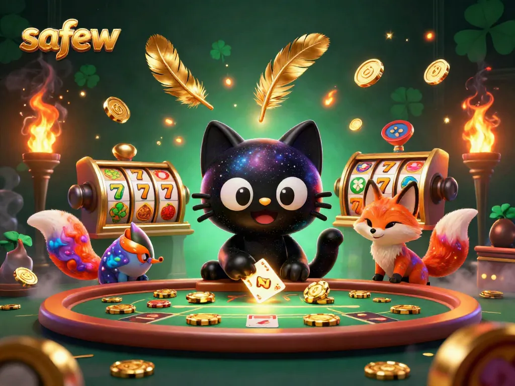 Safew connects players at a cosmic casino table, pulling in golden chips and cards.