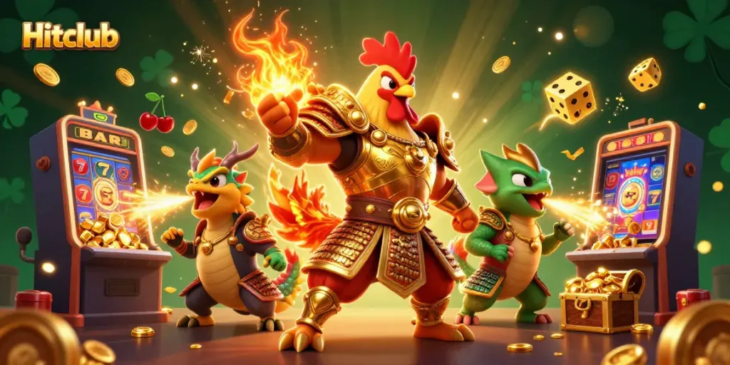 Hitclub offers thrilling casino action with vibrant 3D characters amid a jackpot explosion.