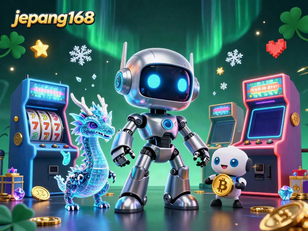 Experience the excitement of jepang168 with a vibrant 3D cyberpunk illustration featuring game elements.