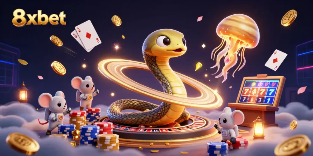 Experience the excitement of 8xbet with astronauts betting on a roulette wheel in a cosmic casino setting.