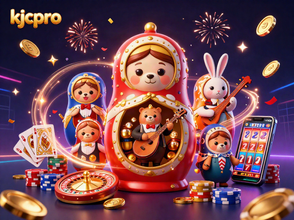 Kjcpro unleashes excitement as playful bears and a serenading rabbit celebrate casino wins.