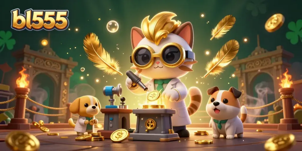 Engage with the thrilling bl555 experience, featuring 3D characters amidst a dynamic casino scene.