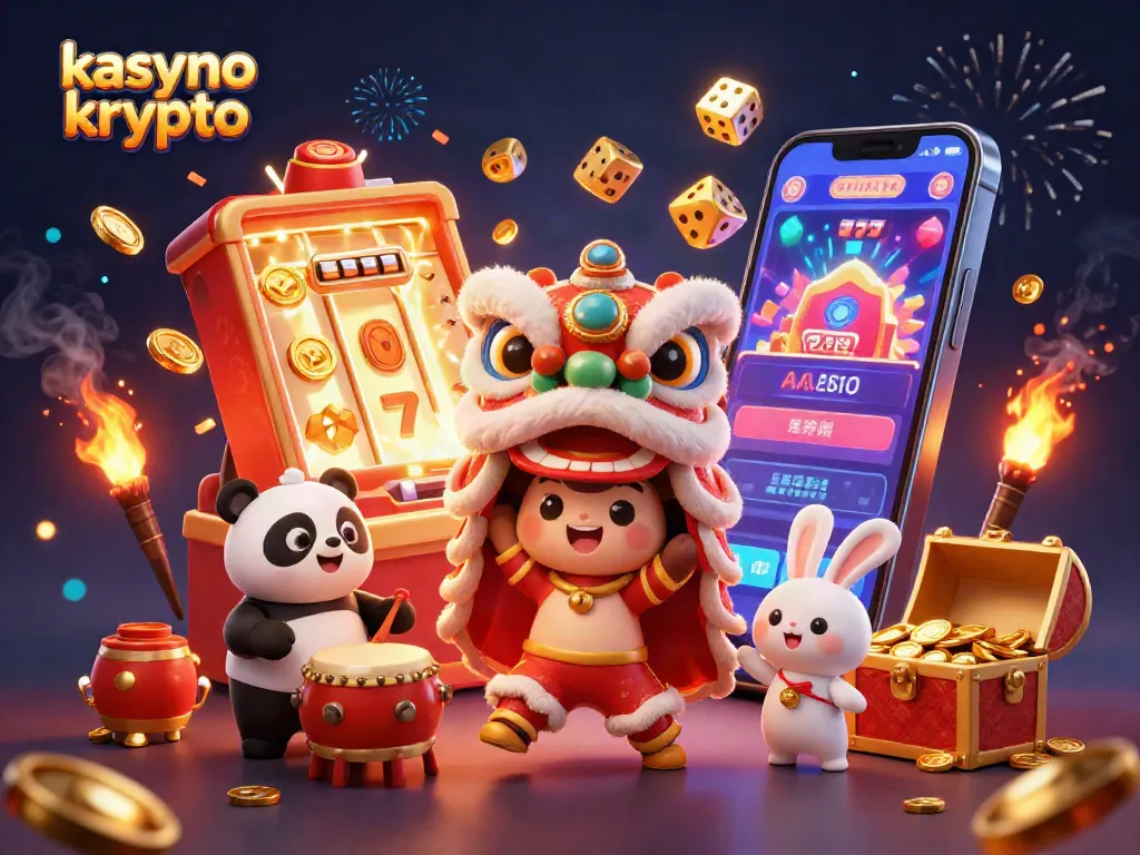 Experience exciting gameplay at kasyno krypto with vibrant scenes of a lion dance, games, and bonuses.