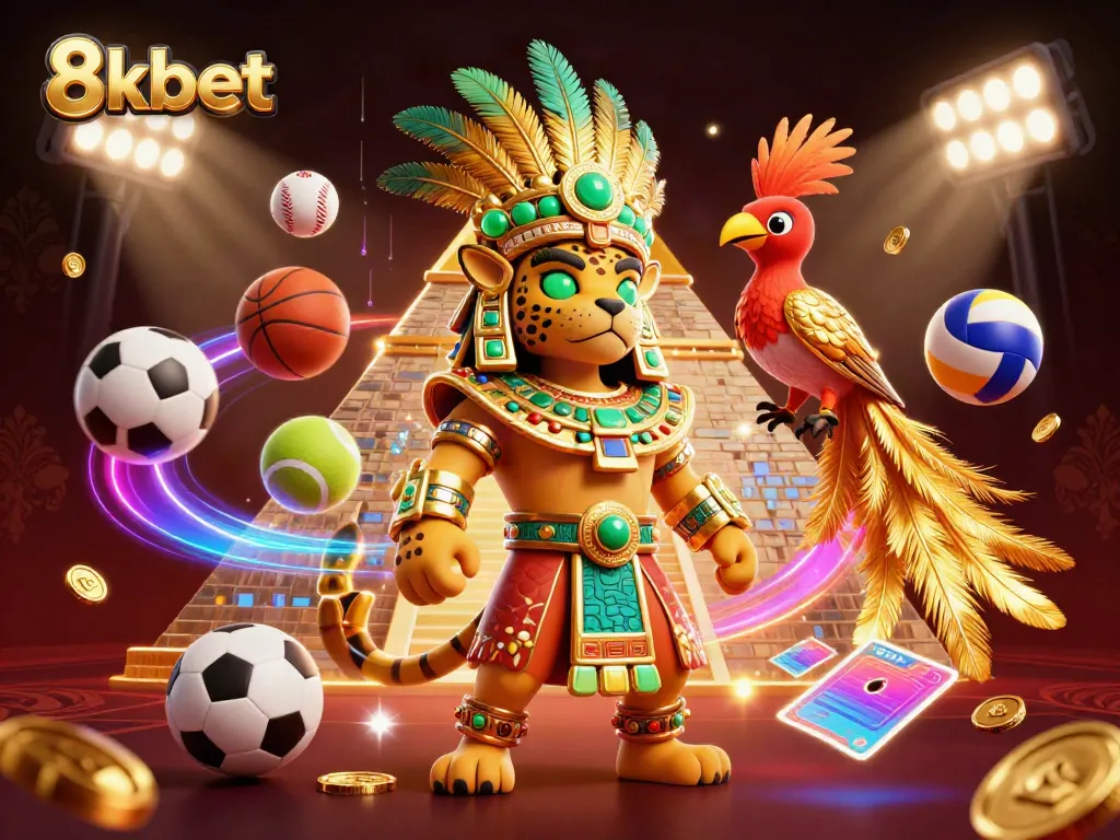 Engage with 8kbet through a vibrant Mayan-themed illustration depicting excitement in sports betting.