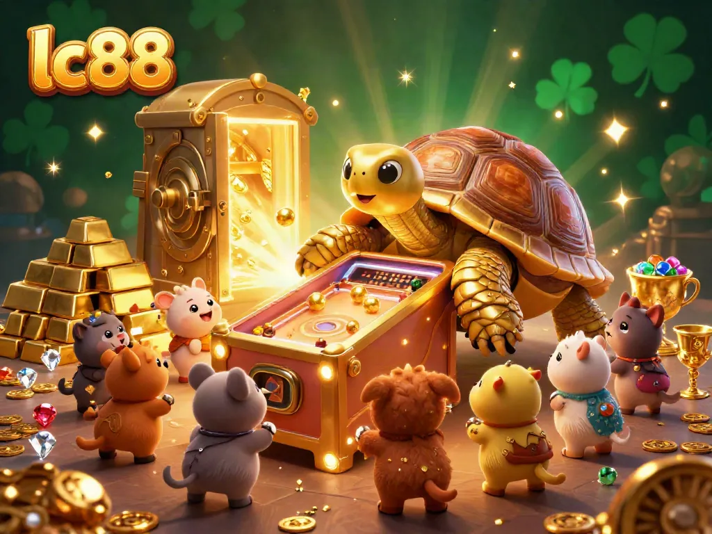 Engage in lively gaming adventures at lc88 with a golden tortoise pinball machine and treasures galore!