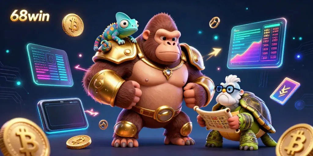 Engage with the vibrant gambling world of 68win, showcasing a dynamic scene of adventure and strategy.