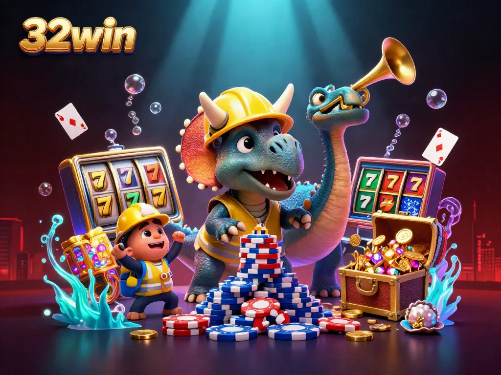 Experience thrilling wins at 32win with vibrant casino characters celebrating jackpots!
