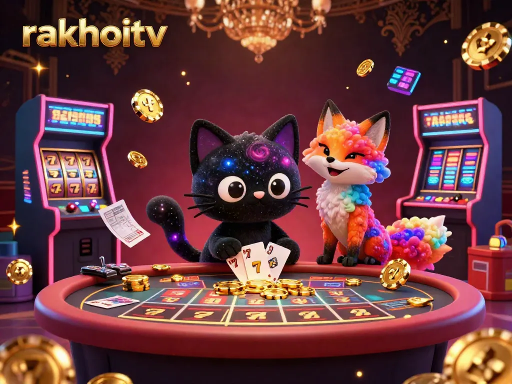 Experience the excitement of rakhoitv as a black hole cat attracts casino chips in a vivid cosmic scene.
