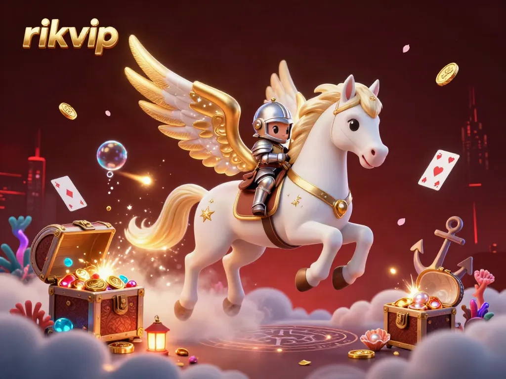 Experience the exciting gameplay of rikvip with a vibrant 3D illustration showcasing treasure and gaming elements.
