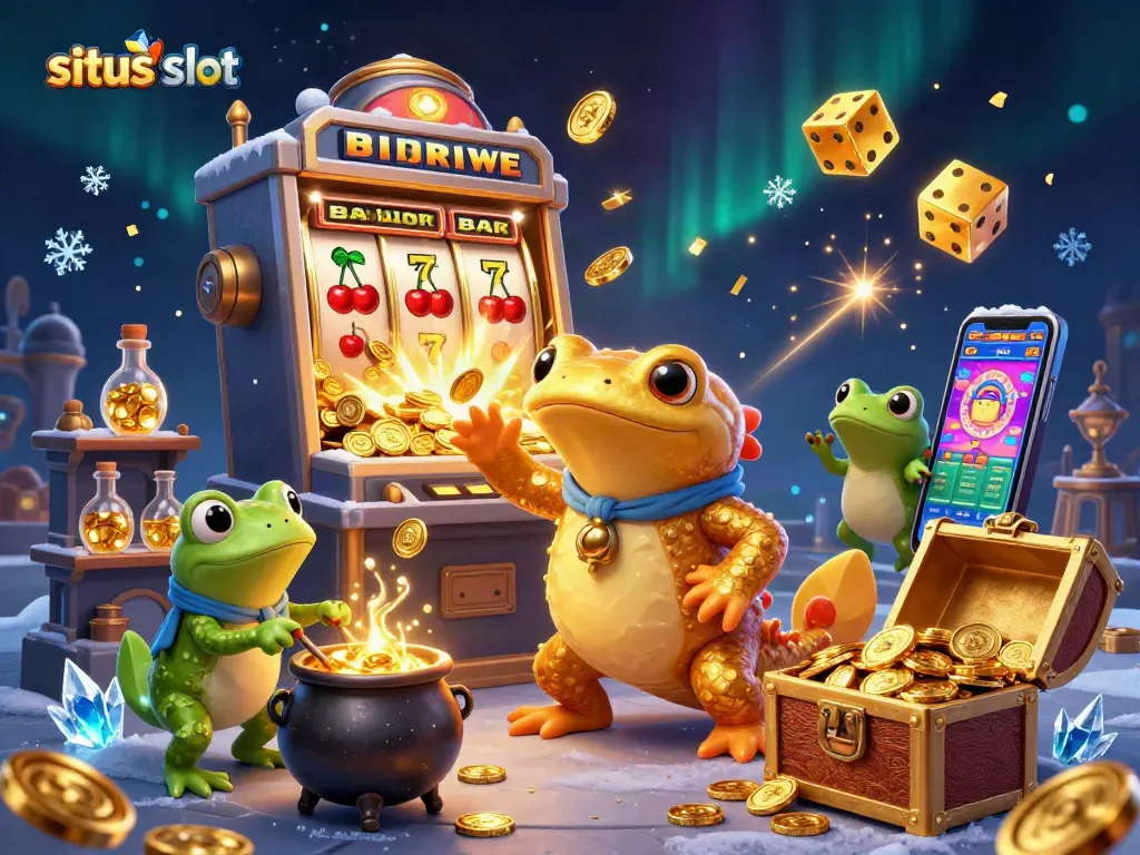 Engage with situs slot gaming excitement, featuring a jackpot explosion and enchanting casino elements.