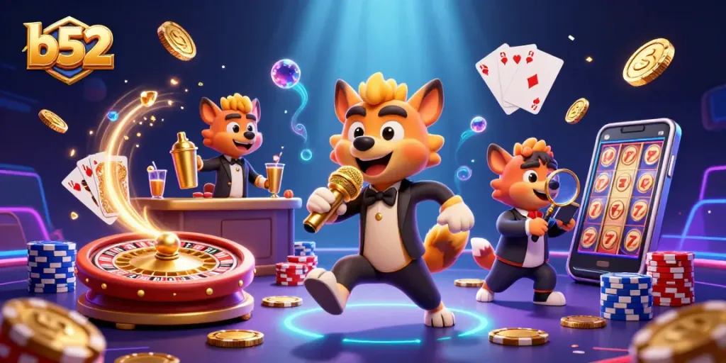 Engage with the b52 casino experience featuring hyenas serving drinks, jokes, and security.