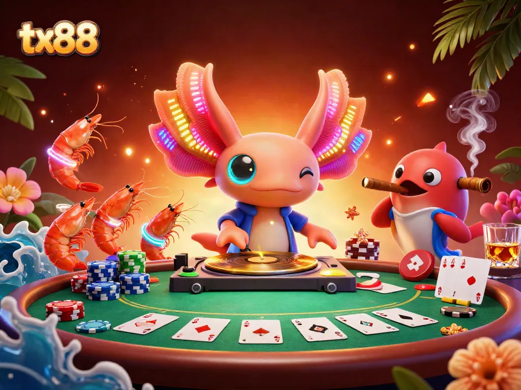 Join the excitement of tx88 with a vibrant underwater casino scene featuring neon characters and dynamic gaming elements.