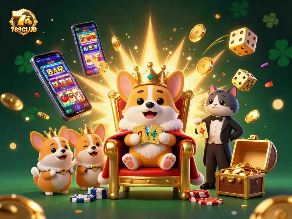Experience the thrilling world of 789CLUB with cartoon characters enjoying winning gaming moments amidst vibrant casino elements.