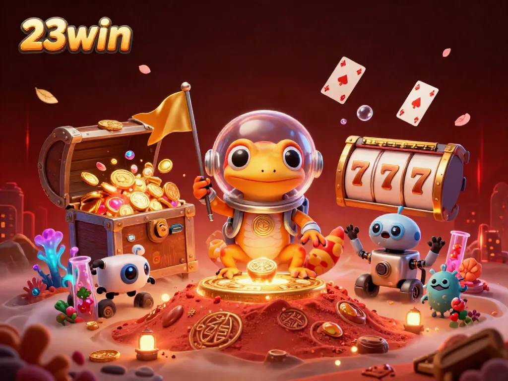 Experience the thrilling 23win casino adventure in a Martian landscape with gold and gems.