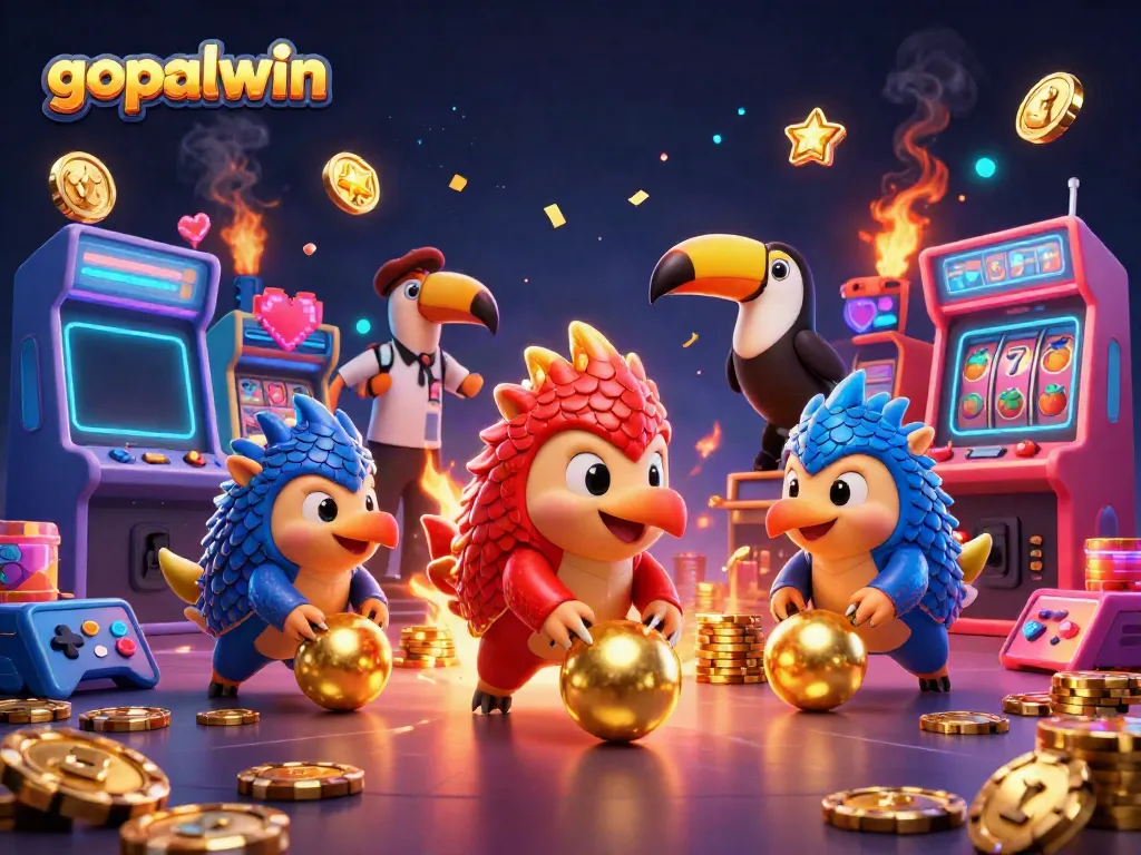 Experience the thrill of gopalwin as vibrant pangolins bowl through golden poker chips in an immersive 3D casino.
