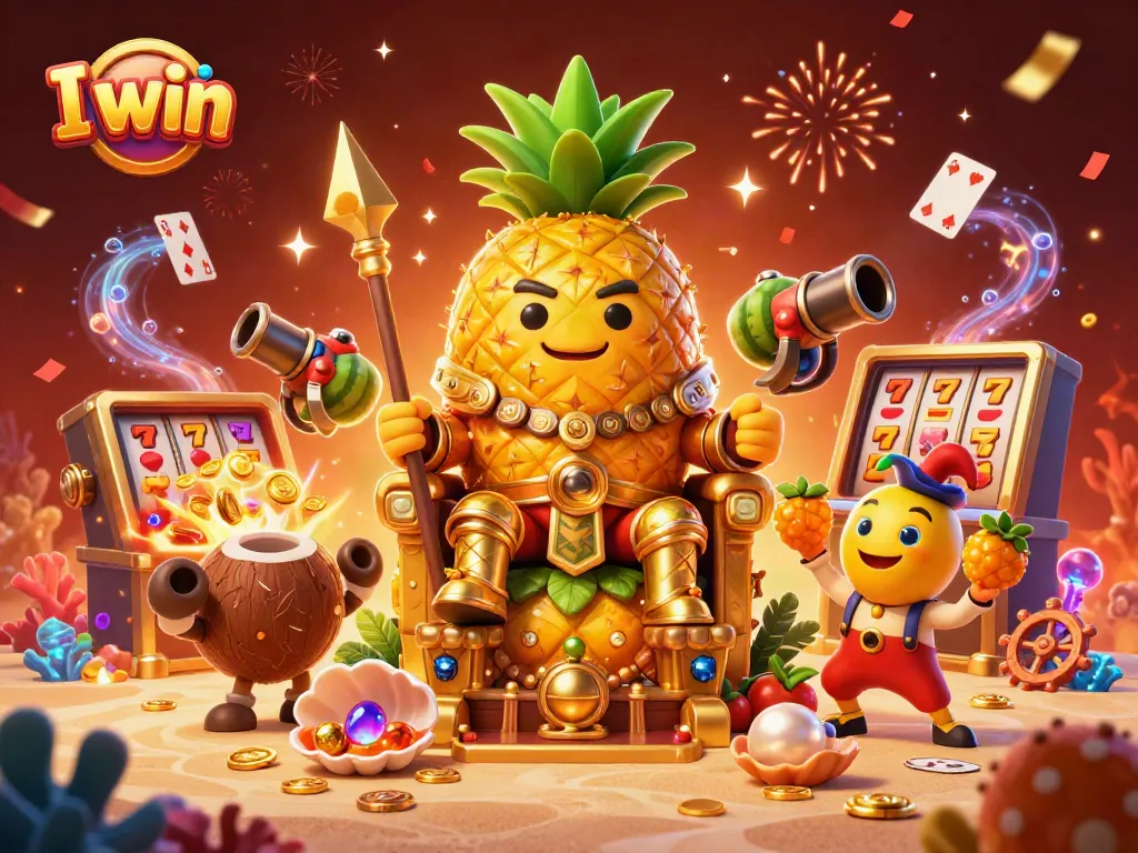 I win with the golden pineapple king in a lively casino scene filled with jackpots and celebration.