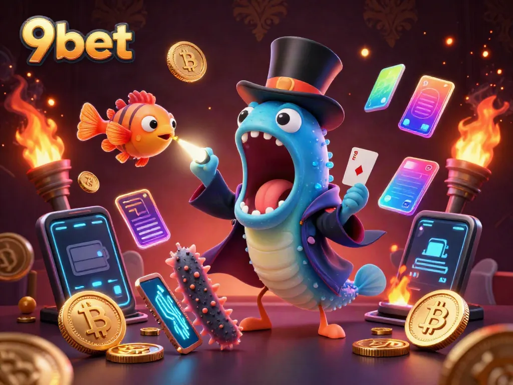 Engage with 9bet's exciting world of online gambling, featuring a mesmerizing 3D scene.