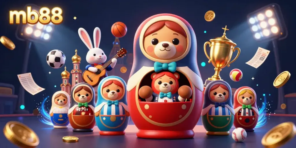 Join the excitement and win with mb88 in an ultra-detailed 3D casino illustration featuring animated characters and dynamic games.