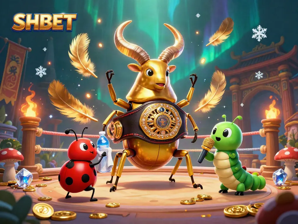 Experience the excitement of SHBET with a vibrant casino scene featuring a giant stag beetle and friends.