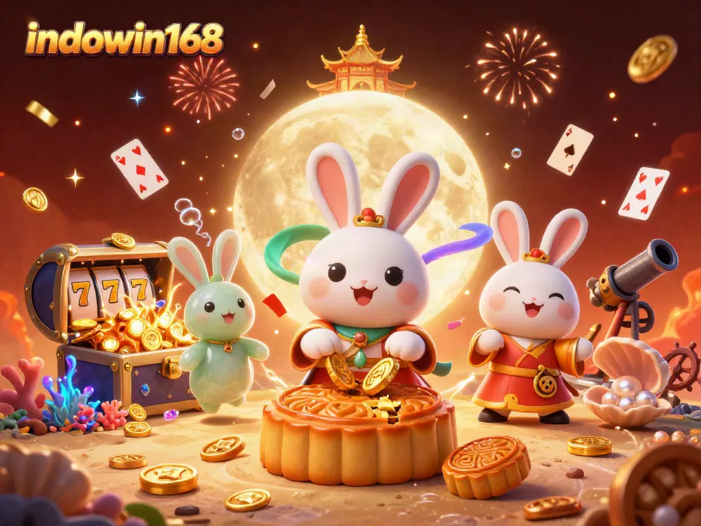 Play exciting games at indowin168 with a vibrant casino-themed 3D illustration full of engaging elements.