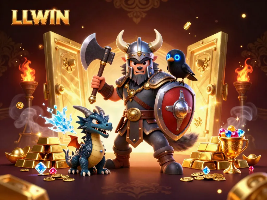 Engage in gaming with LLWIN while witnessing a fierce Viking, dragon, and treasures of fortune.