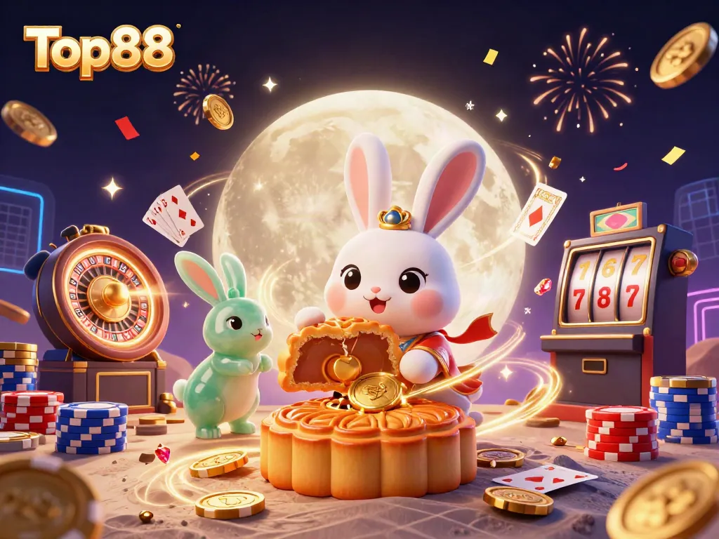 Experience thrilling Top88 casino gameplay with enchanting moon rabbits and vibrant gaming elements.
