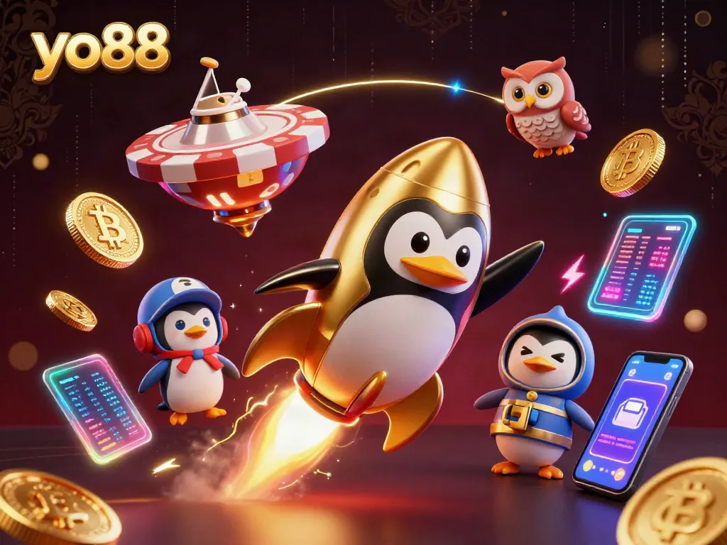 Experience the thrill of yo88 as the golden penguin navigates a vibrant casino cosmos.