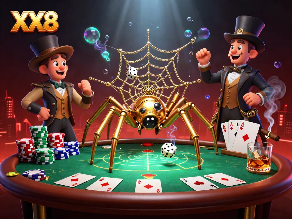 Engage in the excitement of gambling play with XX8's rich casino environment defined by a golden steampunk theme.
