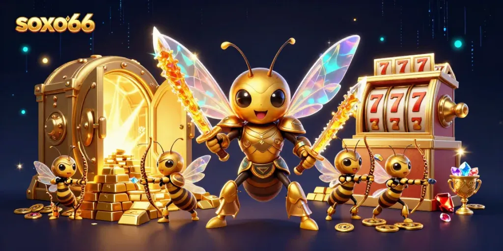 Spin the reels of soxo66 with vivid characters and a treasure-filled casino scene!