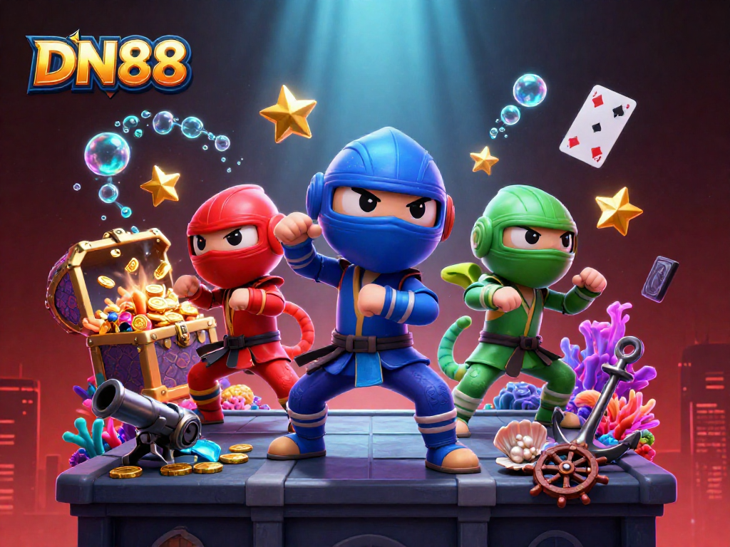 Experience thrilling gameplay at DN88 with ninja chameleons and vibrant casino elements.
