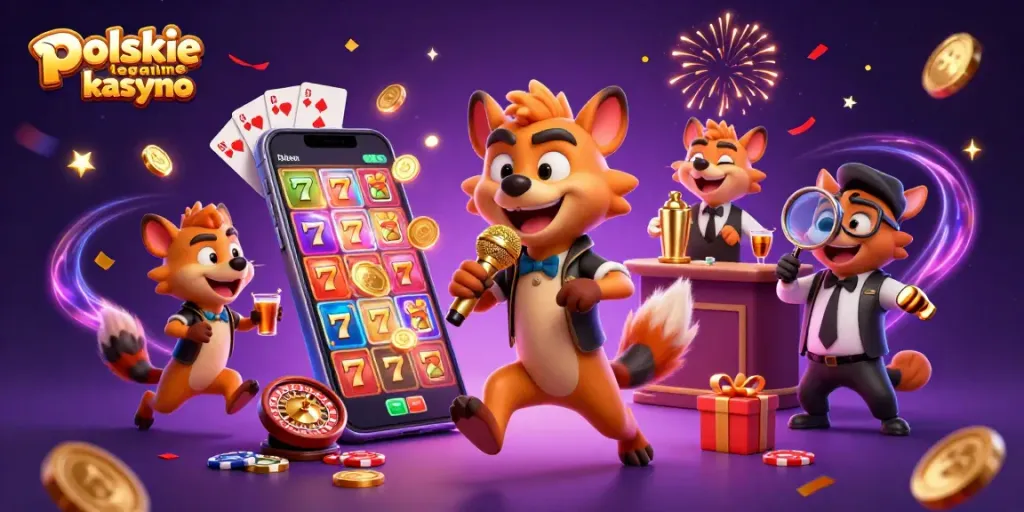 Experience the excitement at polskie legalne kasyno with lively hyenas entertaining in a vibrant casino scene.
