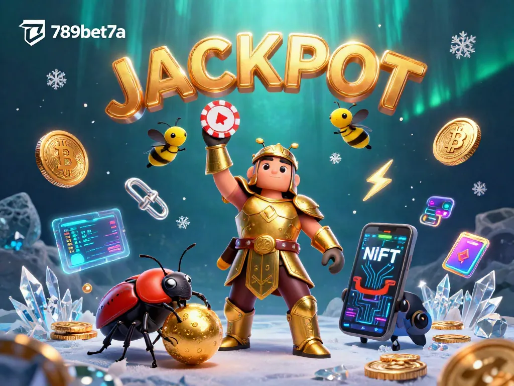 Win big at 789bet7a with an exciting depiction of a victorious beetle hero in a dynamic casino scene.