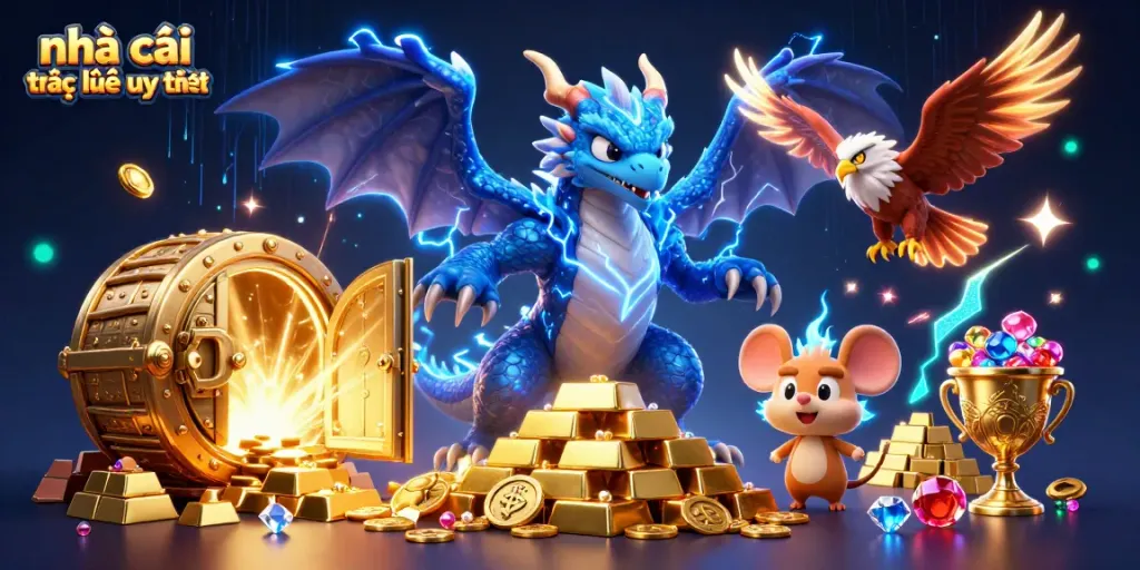 Unleash thrilling luck with nhà cái trực tuyến uy tín in this dynamic 3D casino illustration.