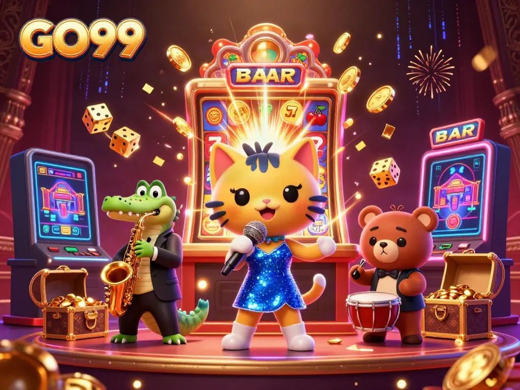 Immerse in the vibrant GO99 casino scene showcasing animated characters and dynamic gaming elements.
