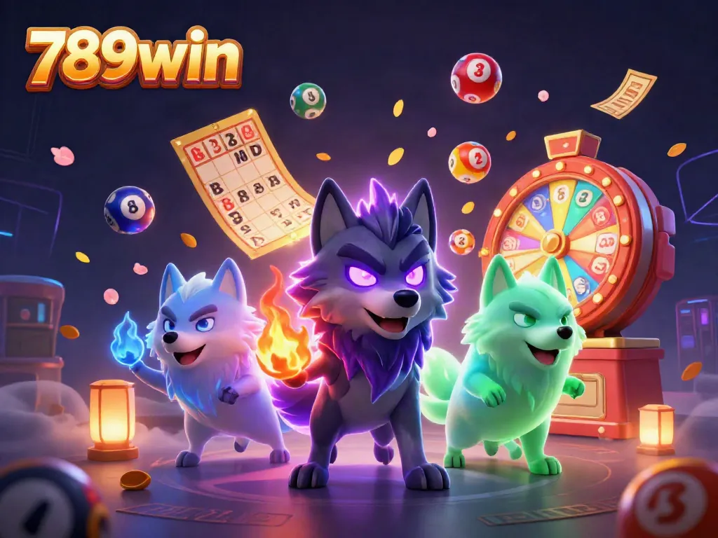 Experience excitement at 789win with a vibrant scene of lottery balls and casino elements.