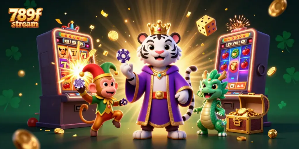 Engage with thrilling casino adventures at 789f stream showcasing slot machines and lively characters.
