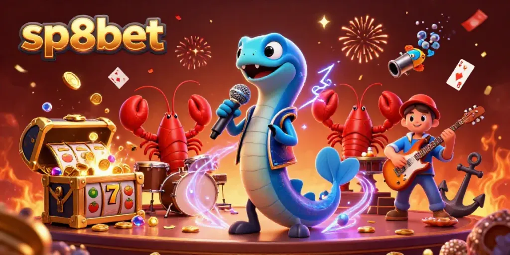 Experience the excitement of sp8bet with an underwater casino scene featuring vibrant characters and game elements.