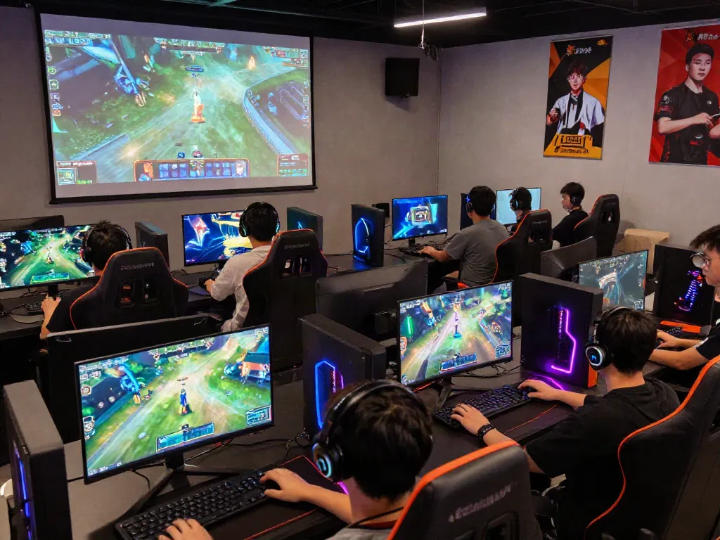 Players intensely engaged in garuda404 platform games in an exciting gaming lounge.