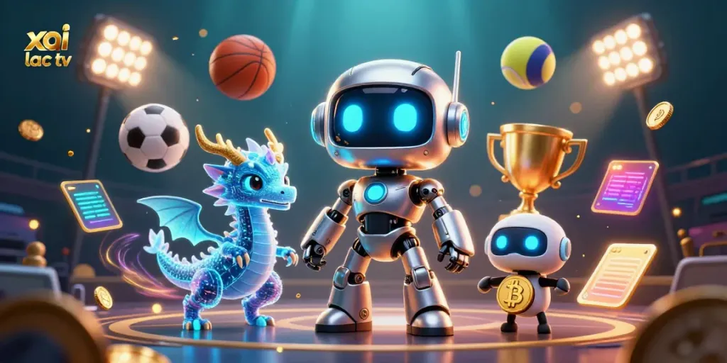 Bet on xoi lac tv with a vibrant sports betting scene featuring dynamic 3D elements.