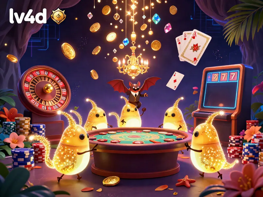 Experience the excitement of lv4d in a vibrant cave casino illuminated by glowworms, featuring dynamic gaming elements.
