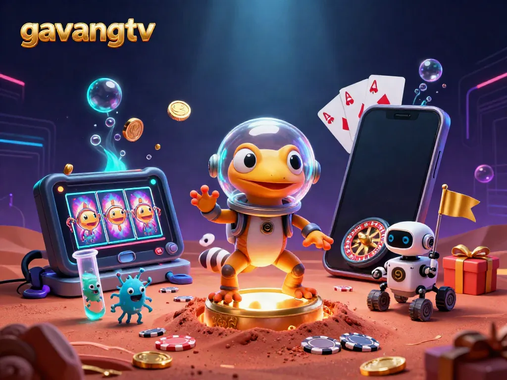Experience excitement with GavangTV, showcasing vibrant slots, golden coins, and dynamic gaming elements.