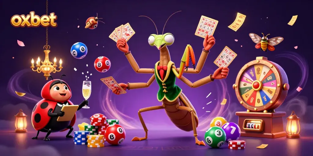 Experience dynamic gaming action with Oxbet in a vibrant 3D casino illustration.