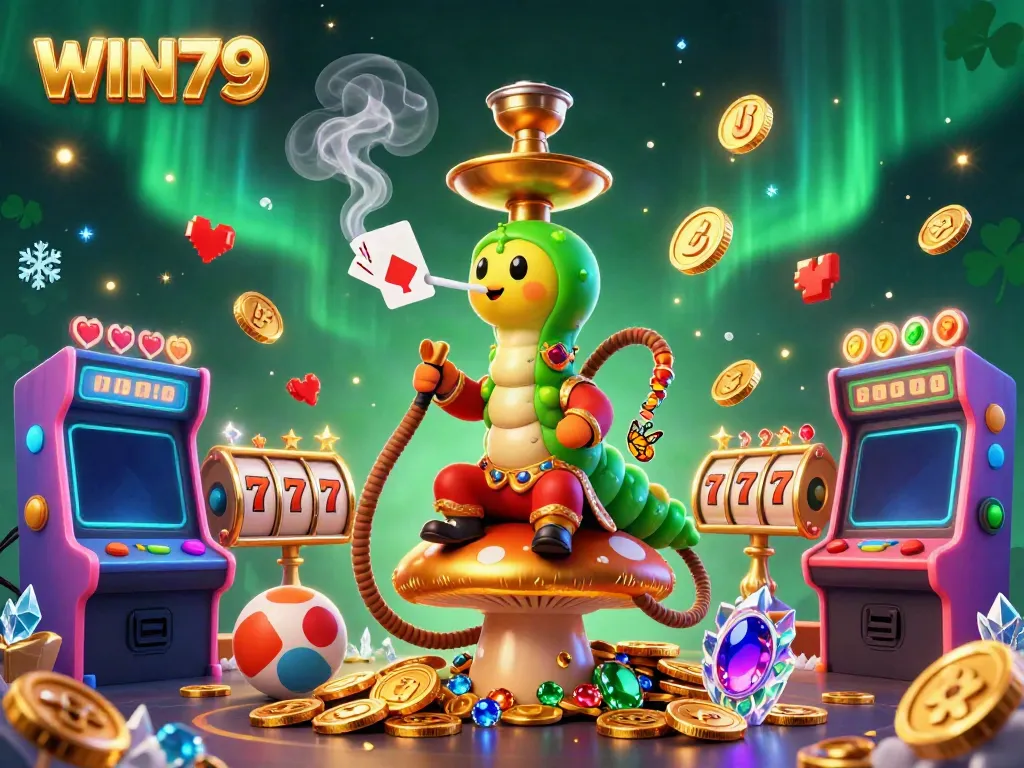 Experience the thrill of WIN79 with vibrant casino elements and engaging characters in this stunning 3D illustration.